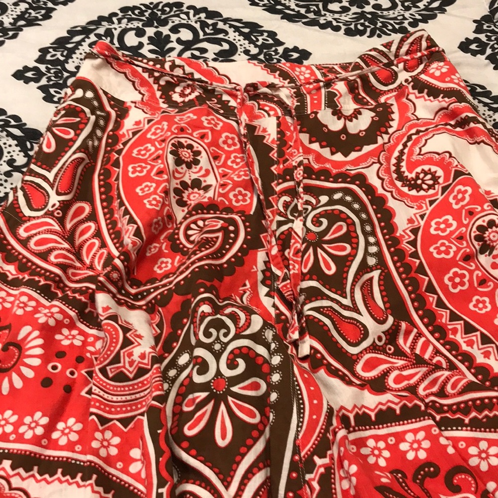 Talbots print skirt in cinnamon, coral and cream